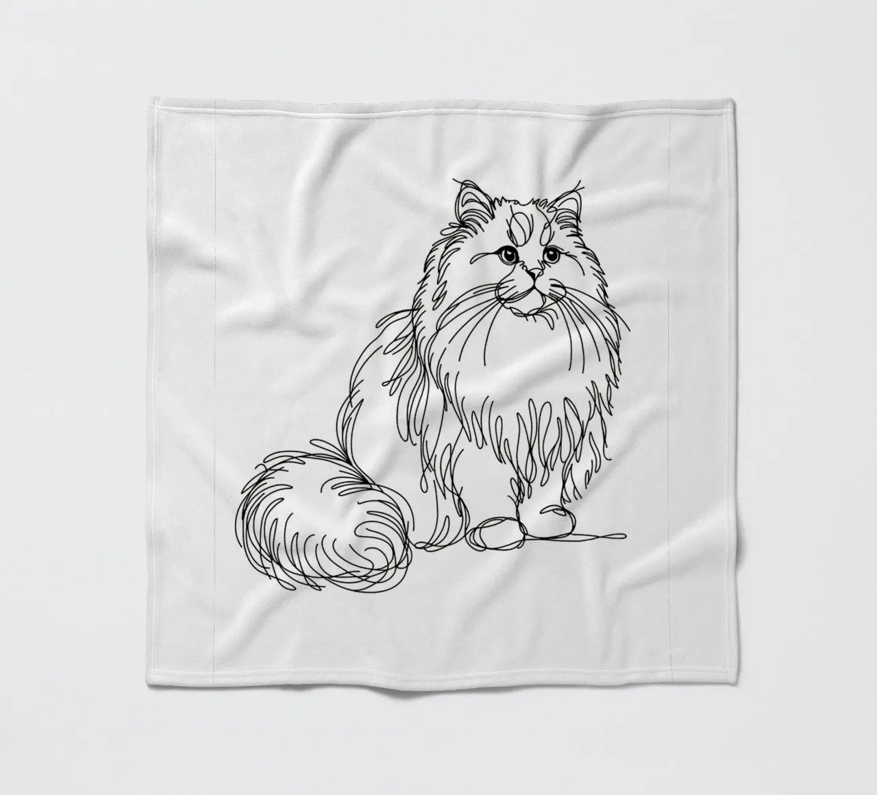 Long-haired Cat Line Art Drawing fleece blanket by WijdevenDesign
