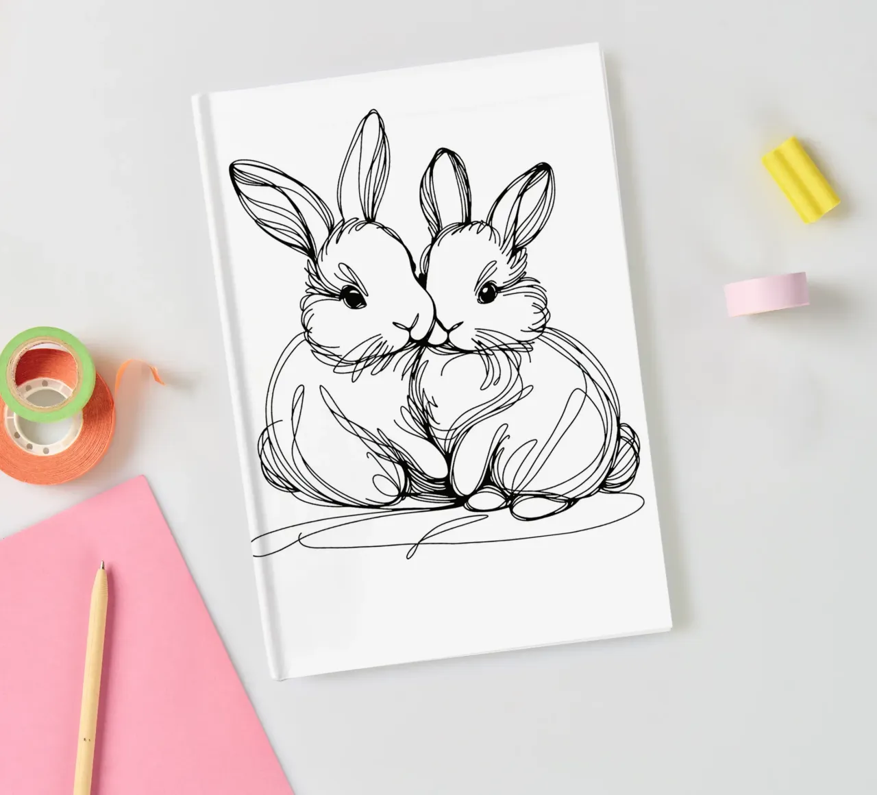 Deux lapins Dessin au trait carnet de notes de WijdevenDesign