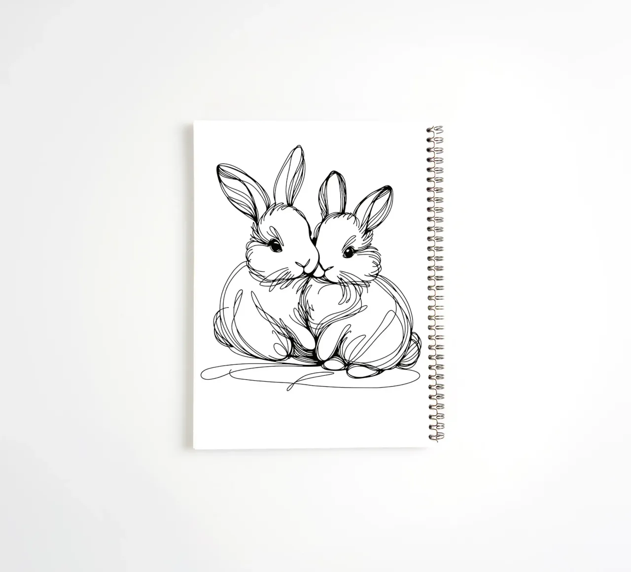 Two Bunnies Line Art Drawing spiral notebook by WijdevenDesign