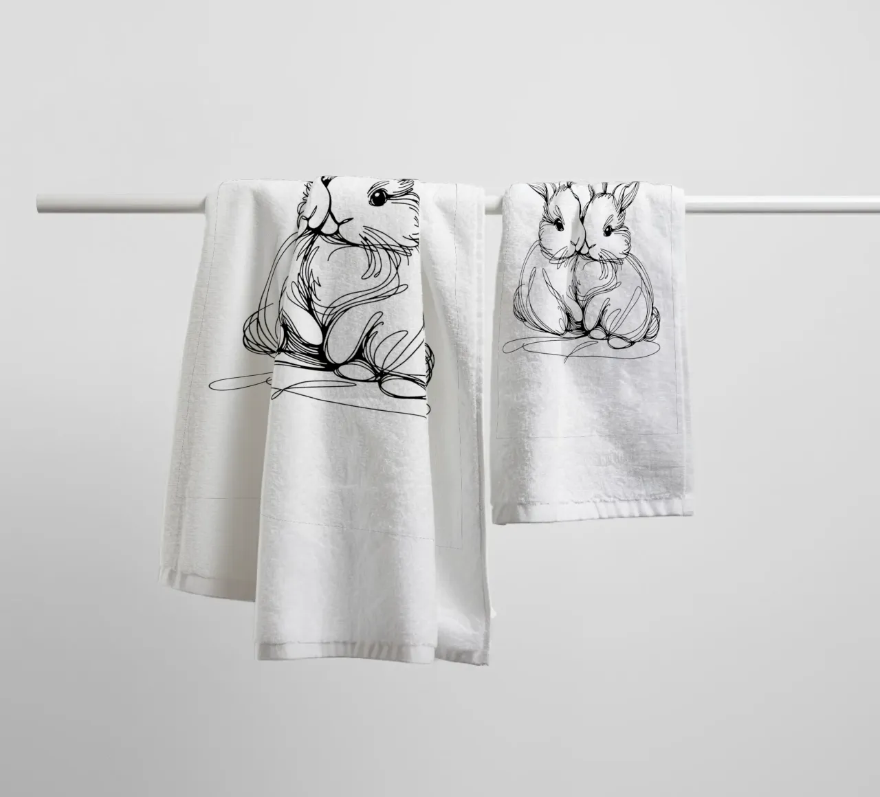 Deux lapins Dessin au trait serviette de bain de WijdevenDesign