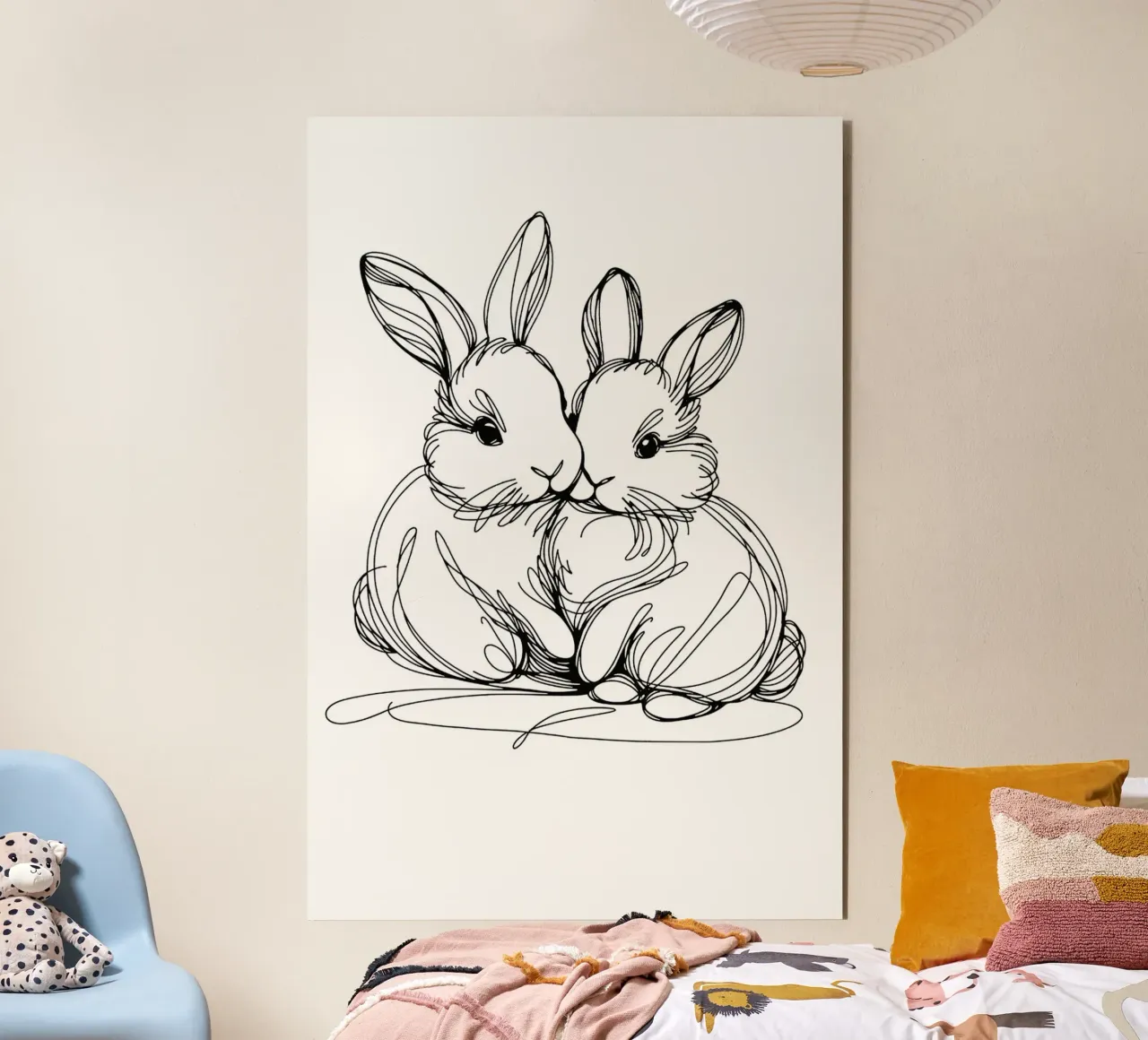 Disegno artistico di due coniglietti alluminio dibond da WijdevenDesign