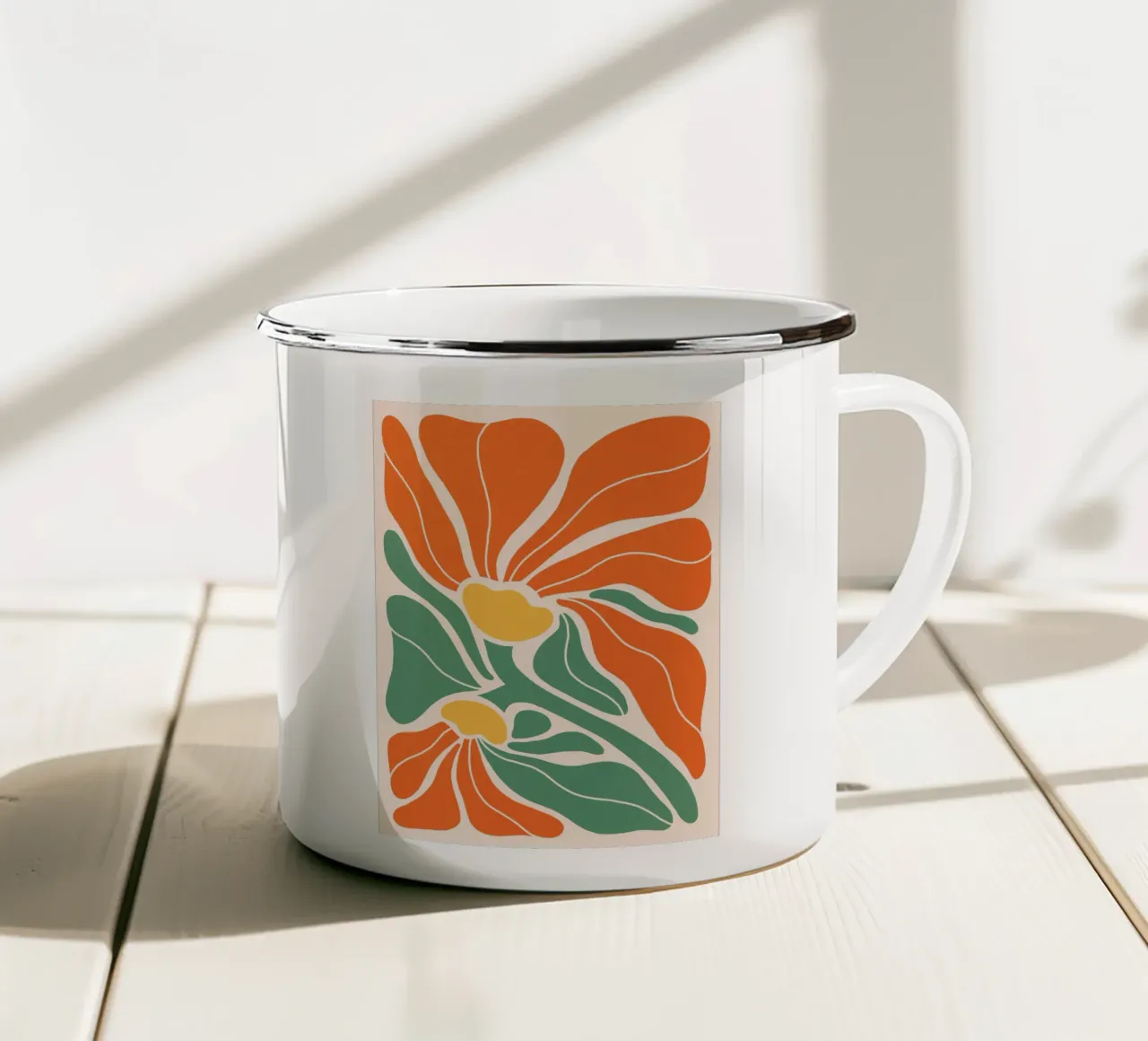 Moderno Boho Art Nouveau floreale 3/3 - Arancione e verde tazza in smalto da Dominique Vari