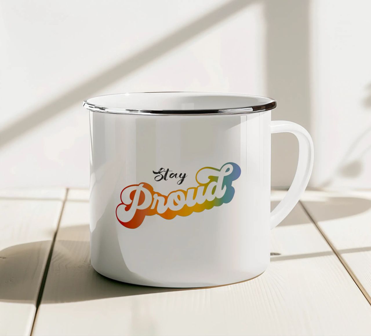 PRIDE - Rimanete orgogliosi con i colori dell'arcobaleno tazza in smalto da Dominique Vari Words