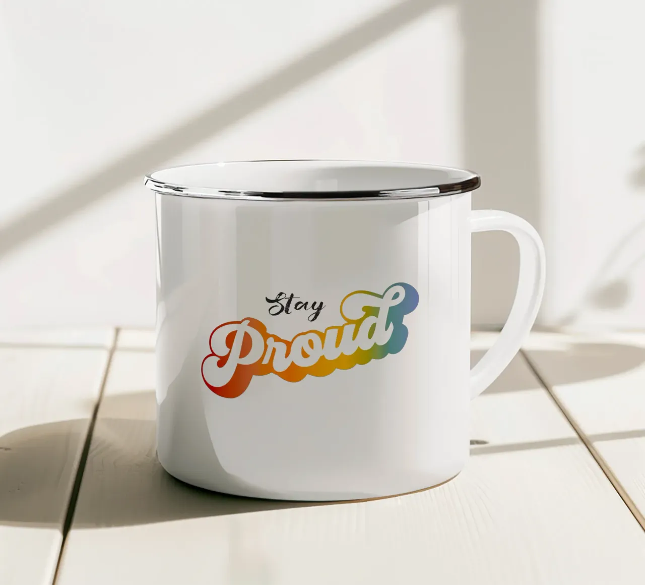 PRIDE - Rimanete orgogliosi con i colori dell'arcobaleno tazza in smalto da Dominique Vari Words
