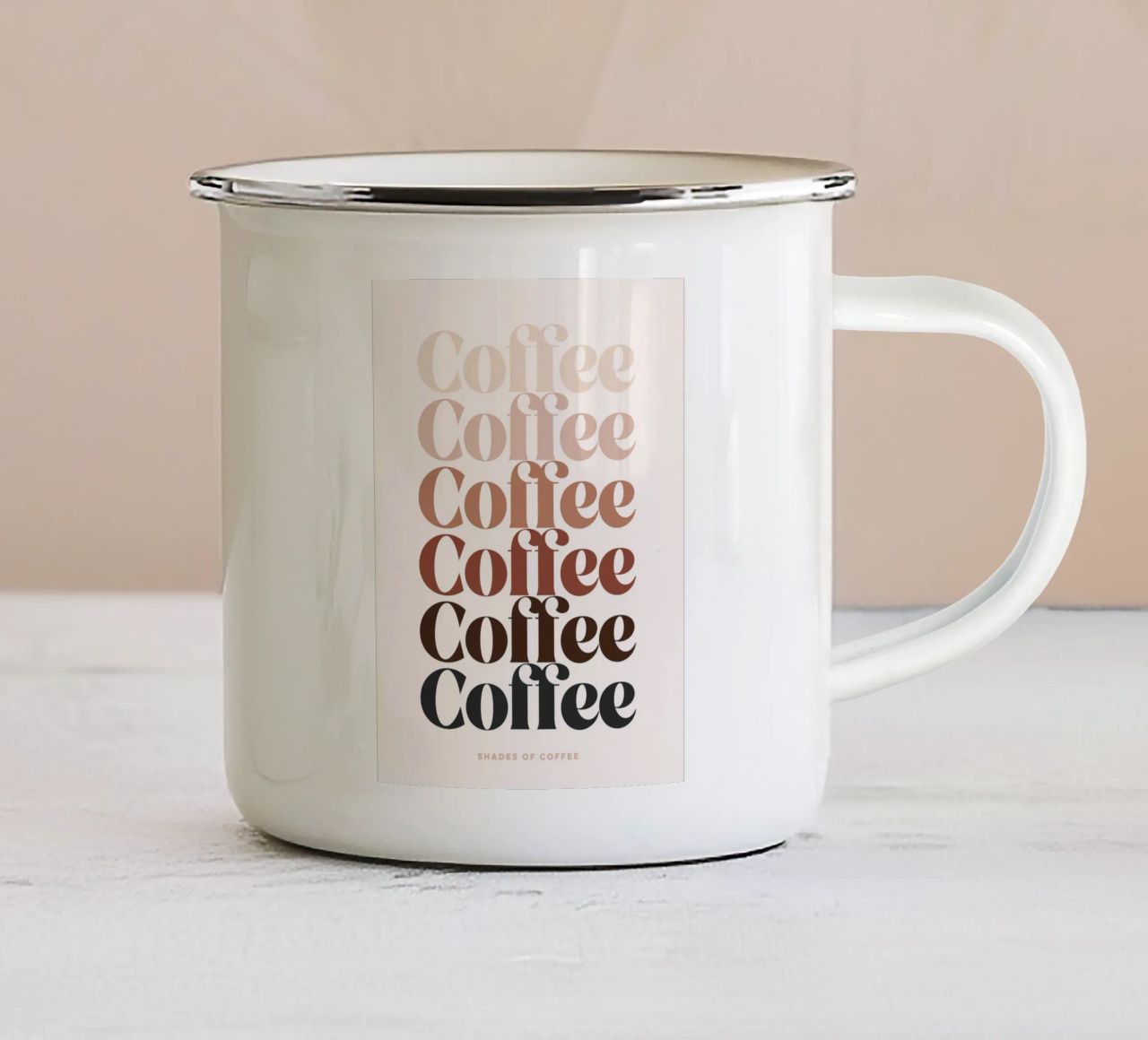 Tutte le sfumature del caffè - Ripetizione tipografica retrò tazza in smalto da Dominique Vari Words