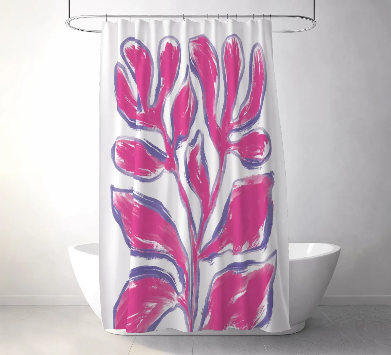 Big bold abstract pink plant shower curtain by Martina