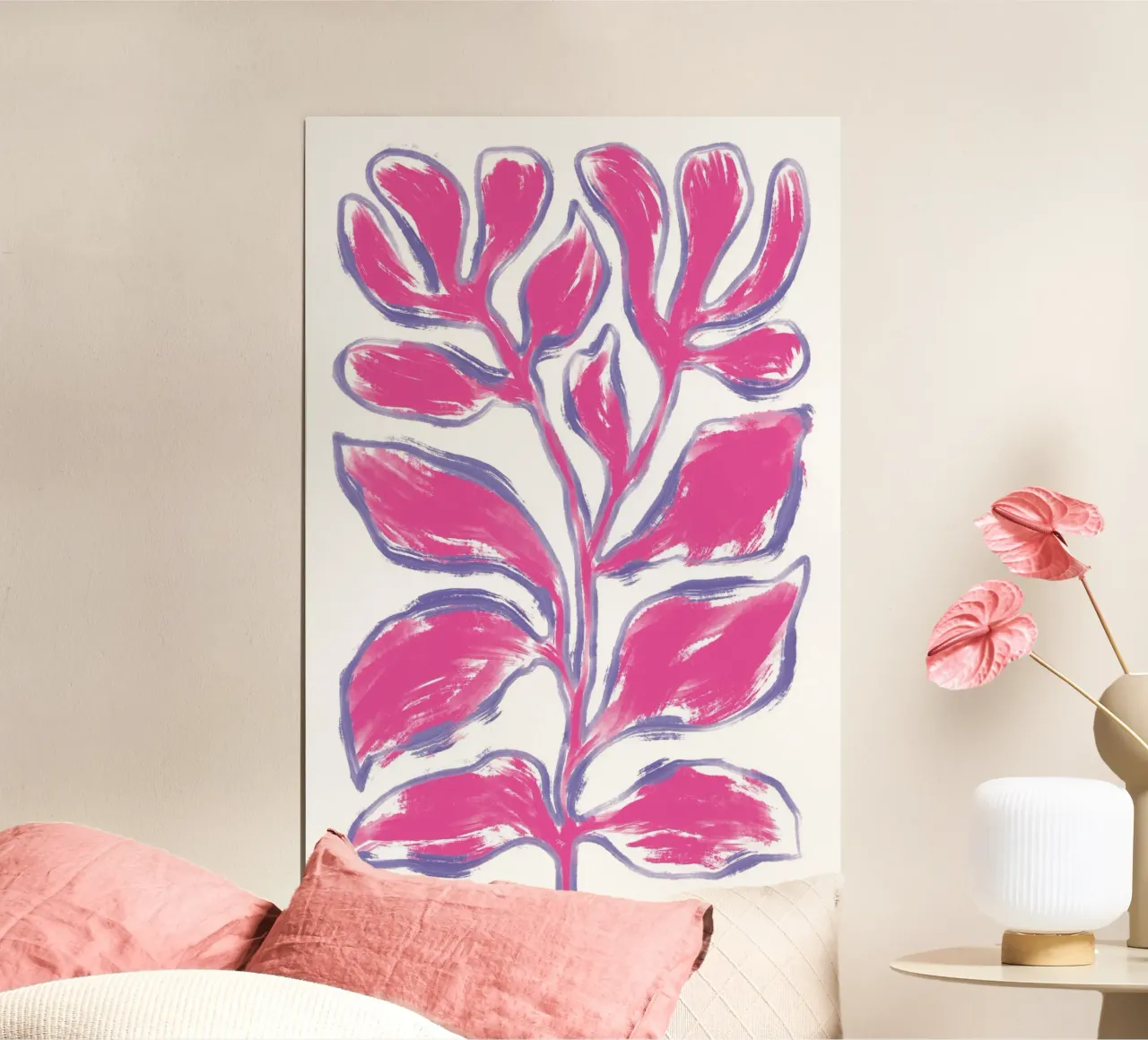 Grande pianta rosa astratta e audace poster da Martina