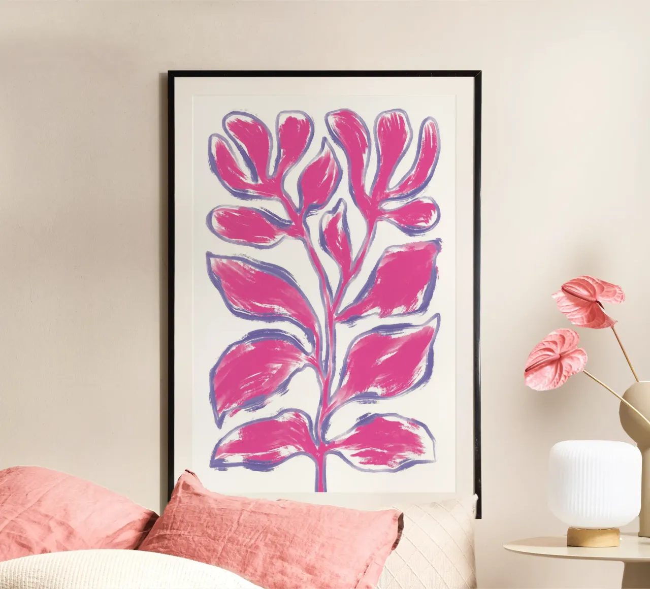 Grande pianta rosa astratta e audace poster da Martina