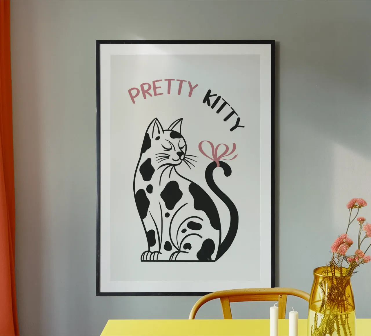 Pretty Kitty Cat poster with wooden frame by Martina