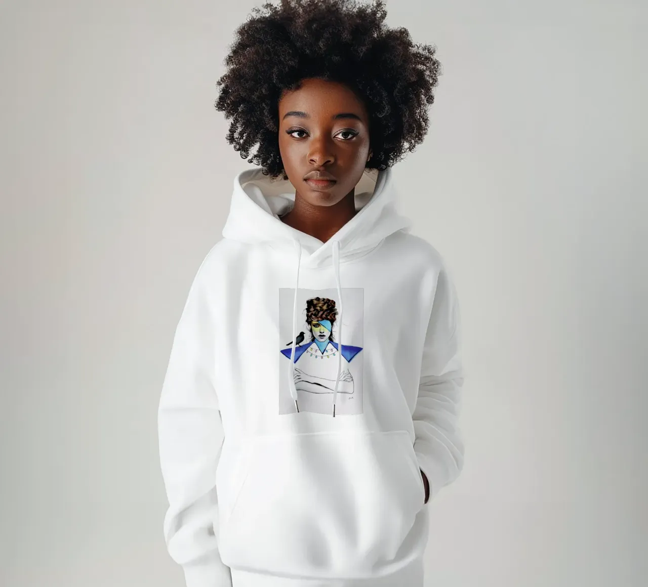 Blue Girl Black Bird hoodie by Jenny Liz Rome