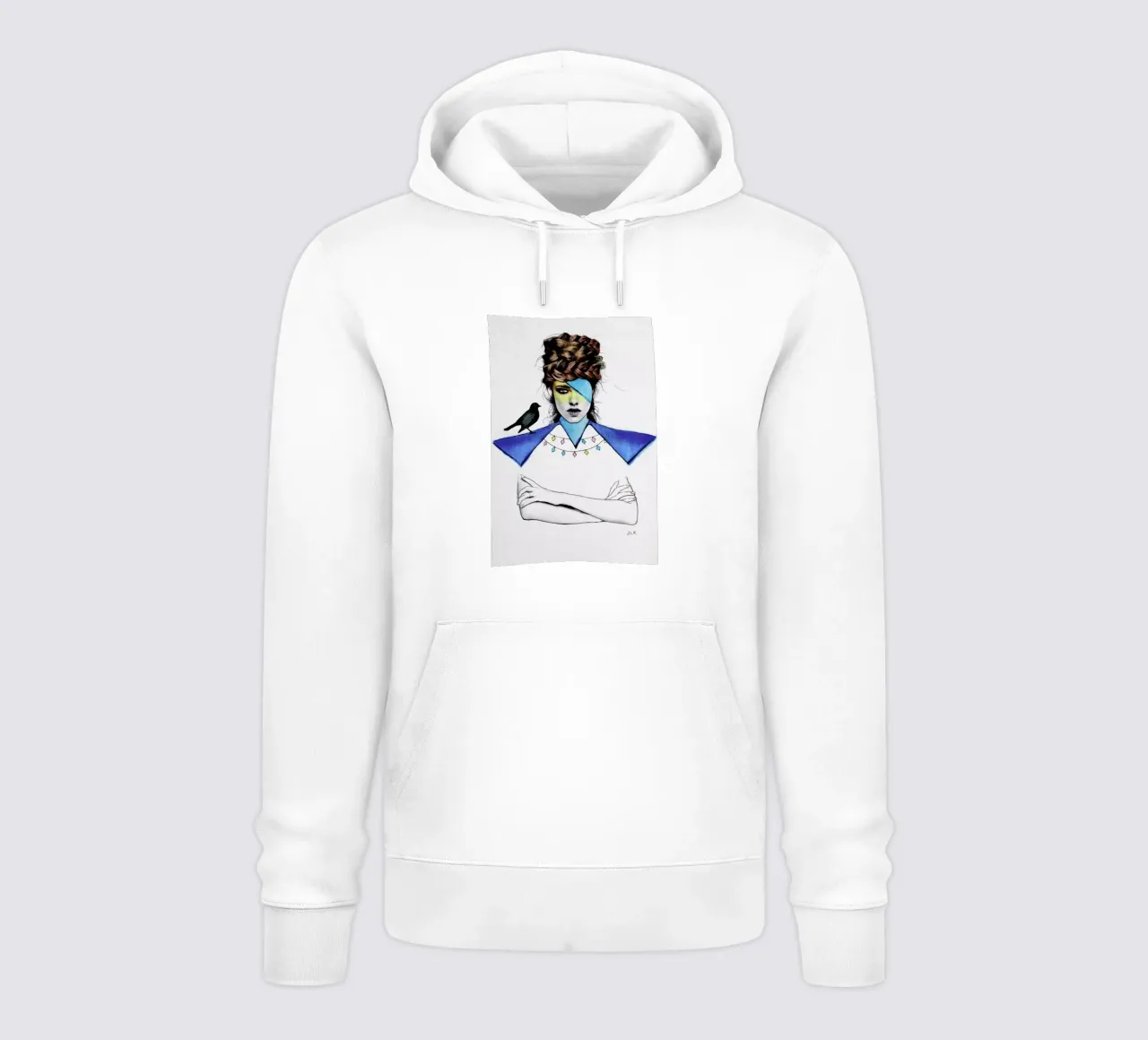 Blue Girl Black Bird hoodie by Jenny Liz Rome