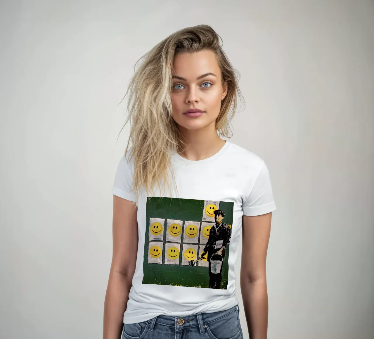 Banksy smile women's fitted t-shirt by 🎁 ARTVI-SHOP