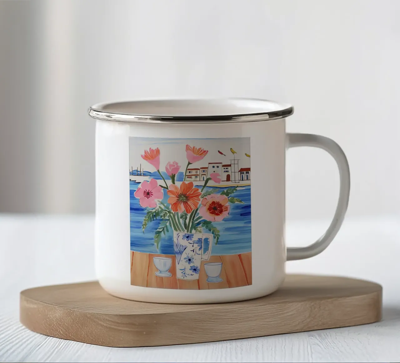 Fioritura in riva al mare tazza in smalto da DaarbyN