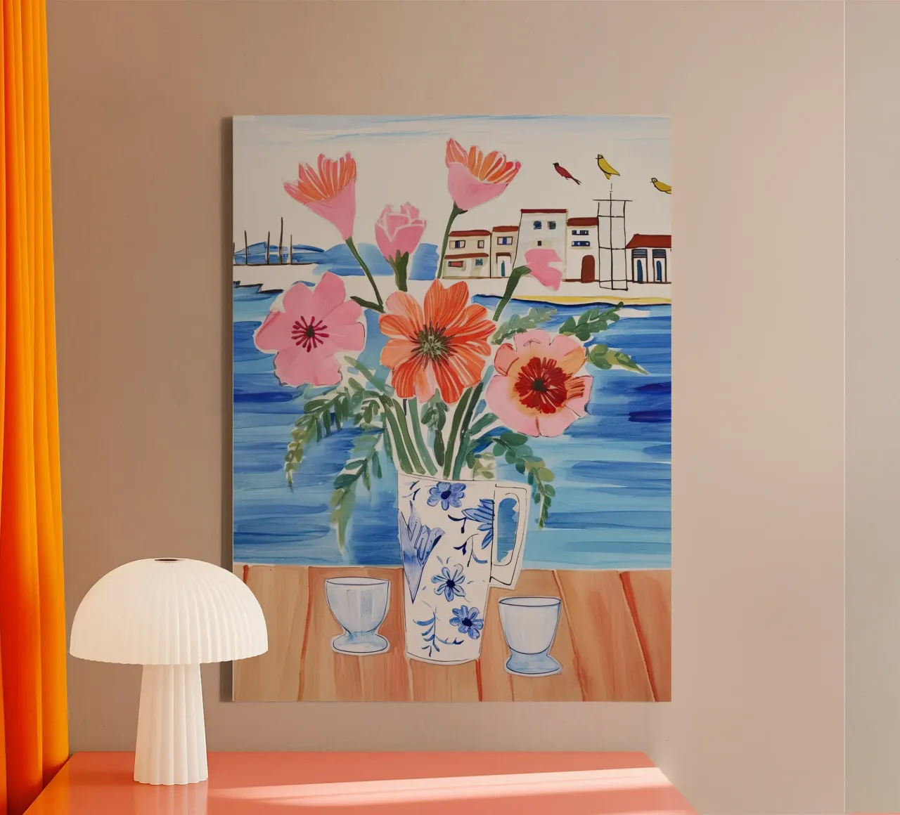 Bloeiend aan zee canvas met Baklijst van DaarbyN