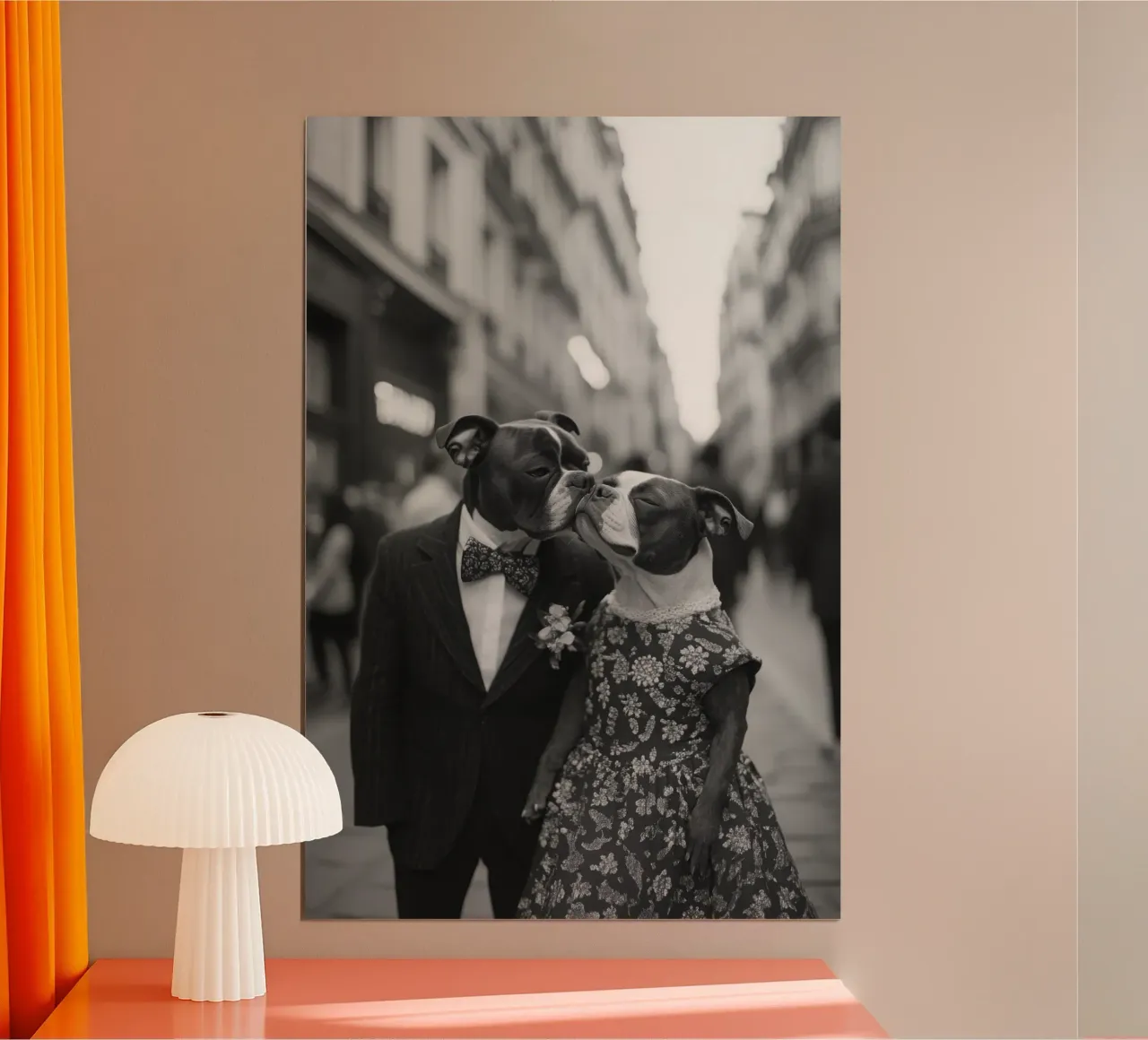 Abito per una serata romantica poster con telaio in alluminio da Affiches Chien Originales – Dogland