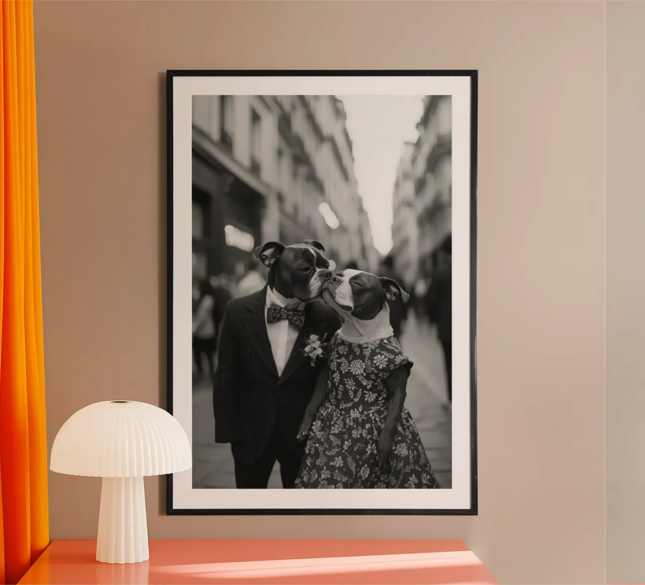 Abito per una serata romantica poster con telaio in alluminio da Affiches Chien Originales – Dogland