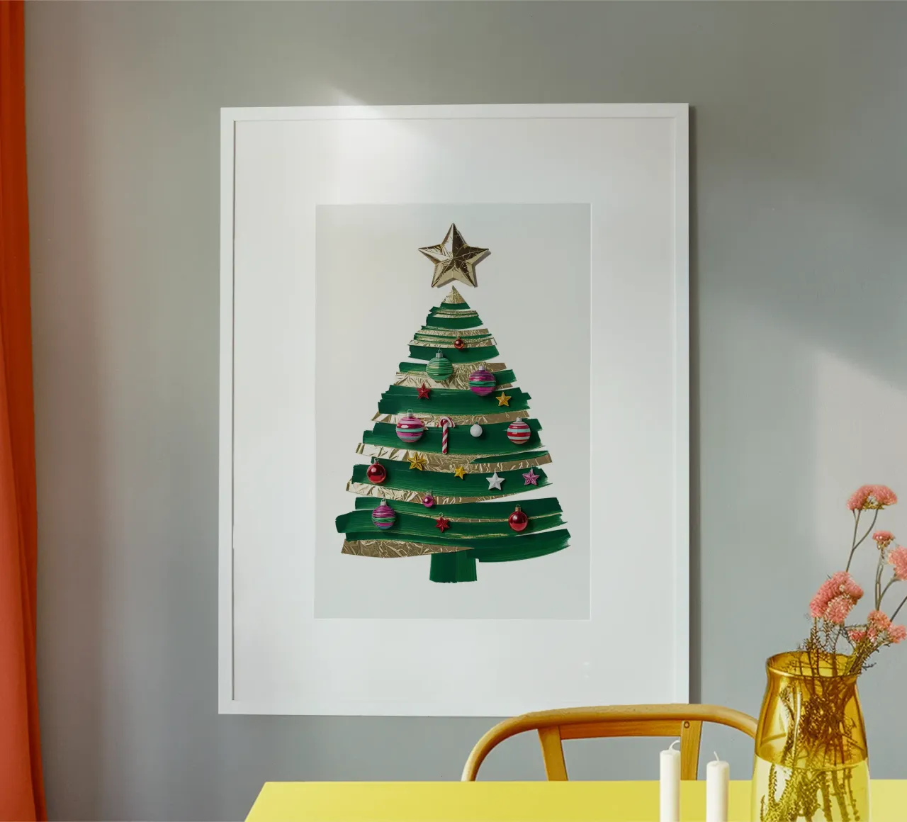 Stampa astratta dell'albero di Natale, festa moderna e minimalista poster con telaio in alluminio da AlbertKlee