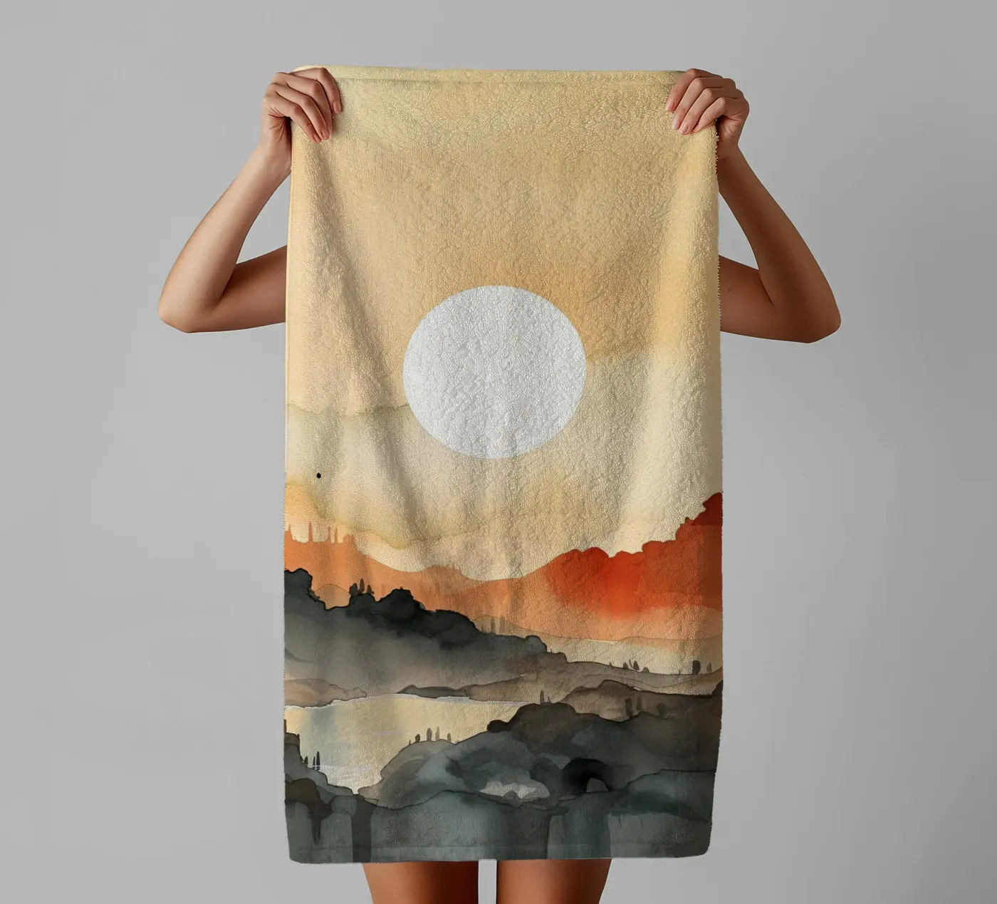 Sunset Between Valleys towel by DaarbyN