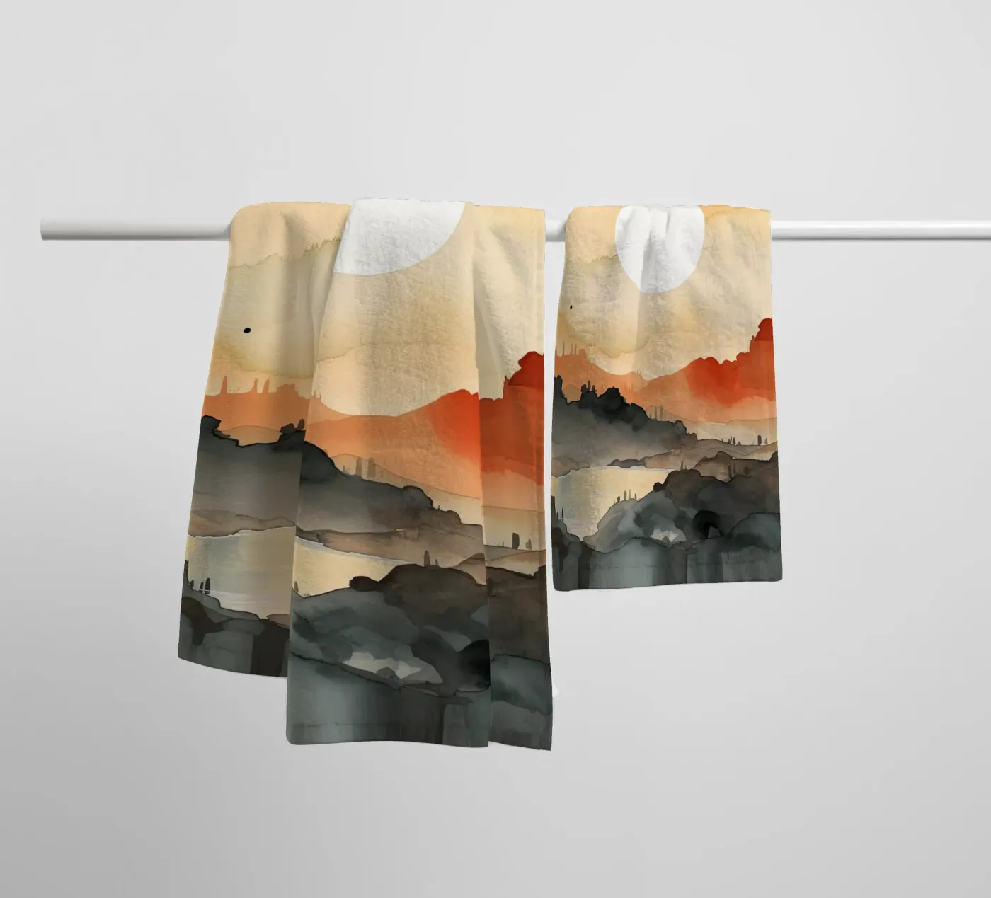 Sunset Between Valleys towel by DaarbyN