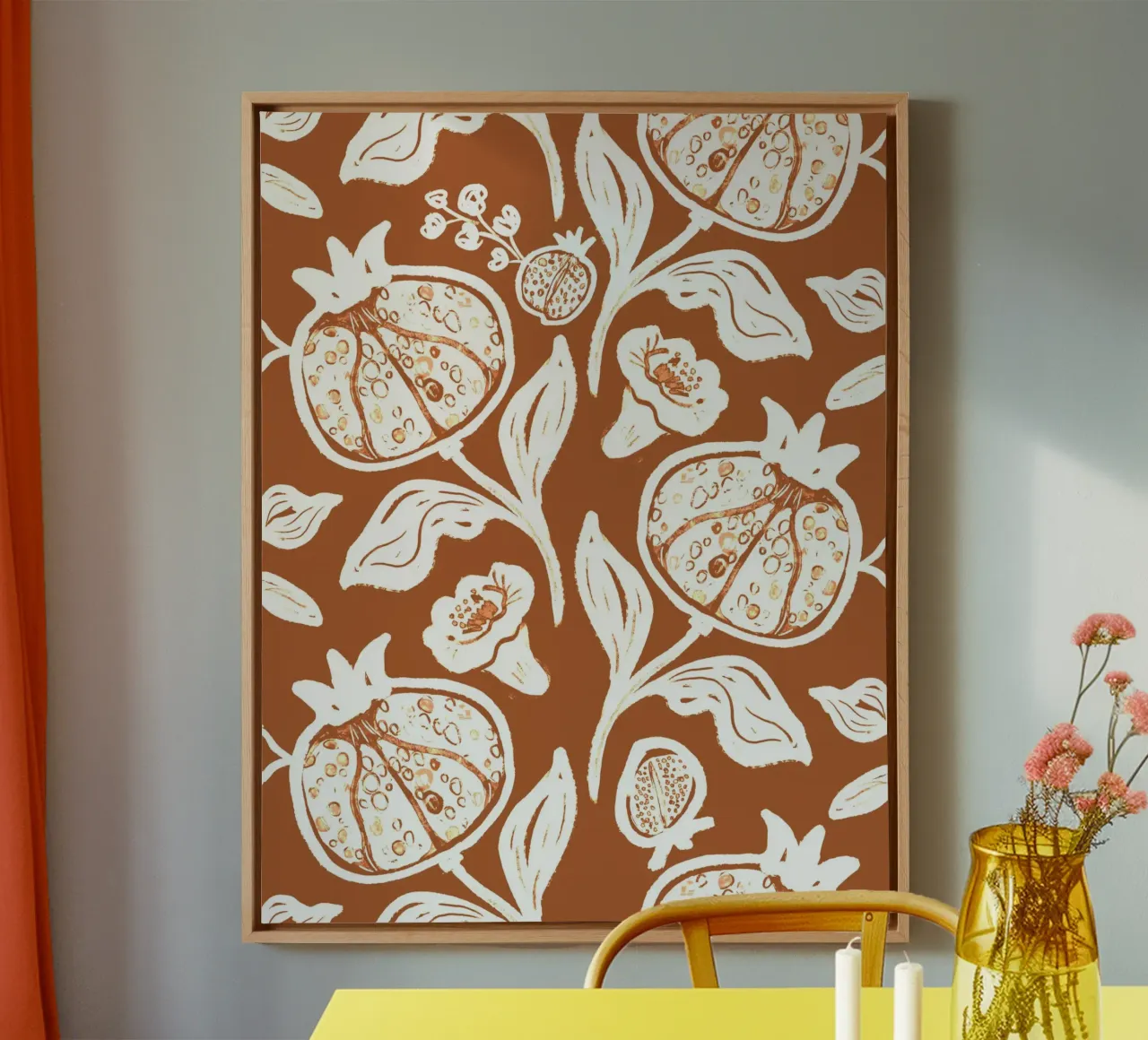 Brown Pomegranates Pattern canvas by anisillustration