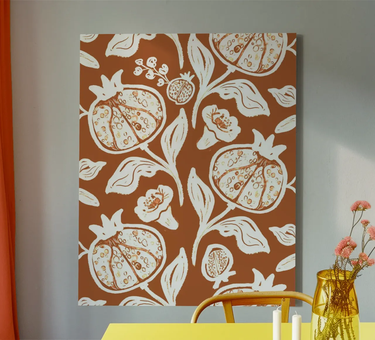 Brown Pomegranates Pattern canvas by anisillustration