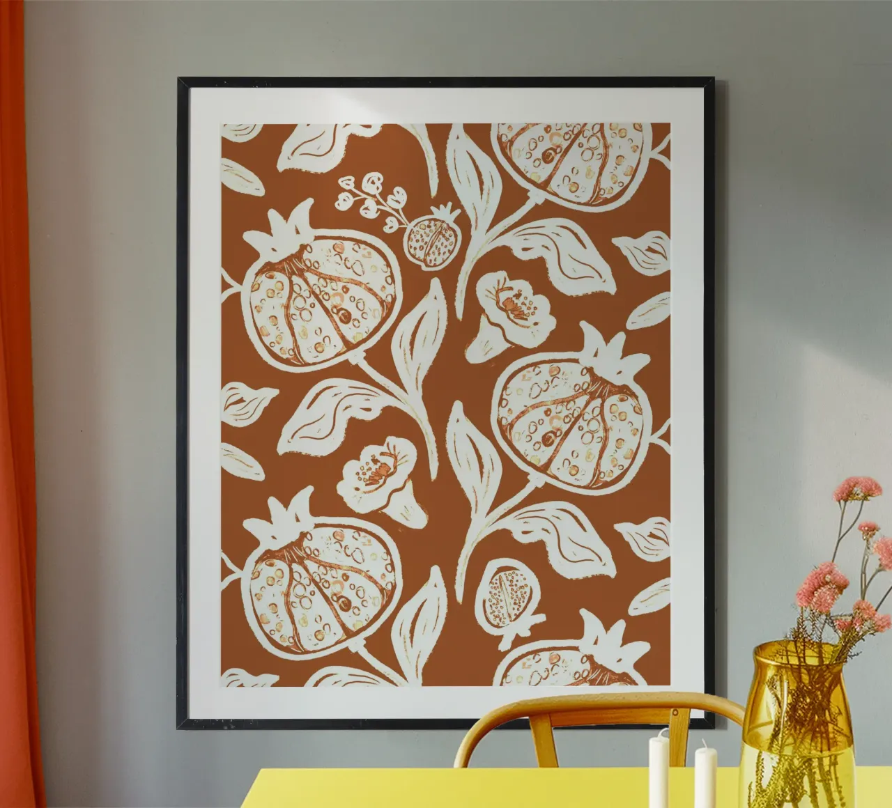 Brown Pomegranates Pattern carta hahnemühle da anisillustration