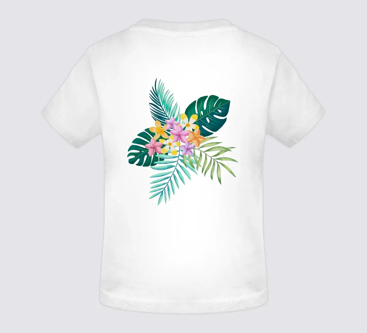 Sogno tropicale. Monstera, foglie di palma, fiori di plumeria. Esotico maglietta neonato da CalliLetters