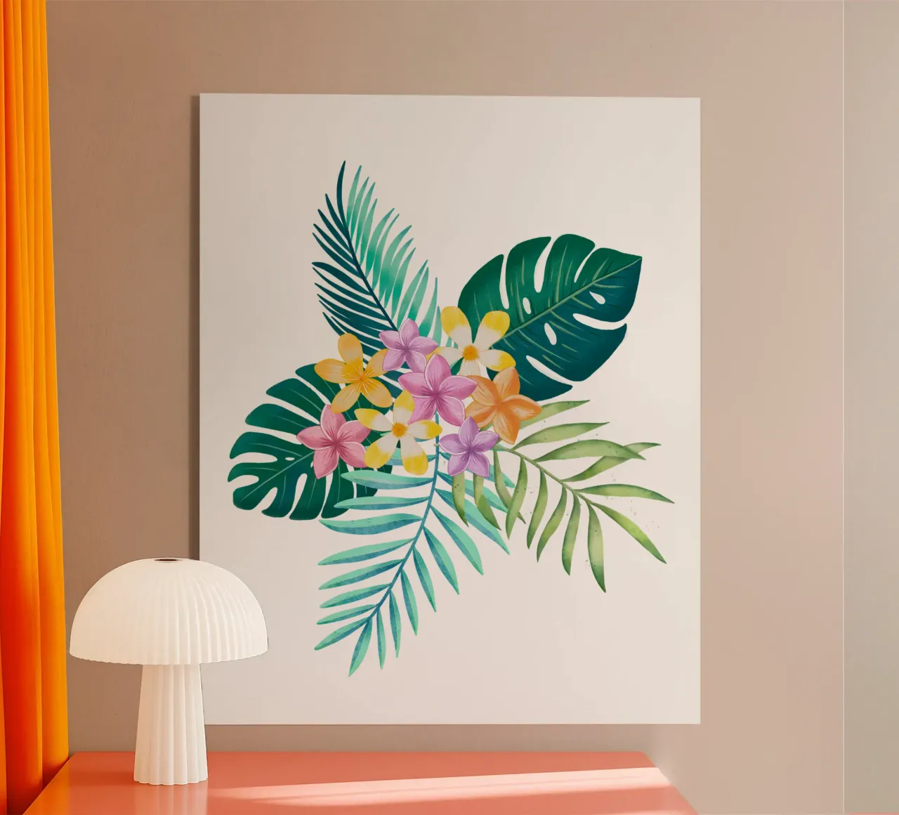 Sogno tropicale. Monstera, foglie di palma, fiori di plumeria. Esotico plexiglass da CalliLetters