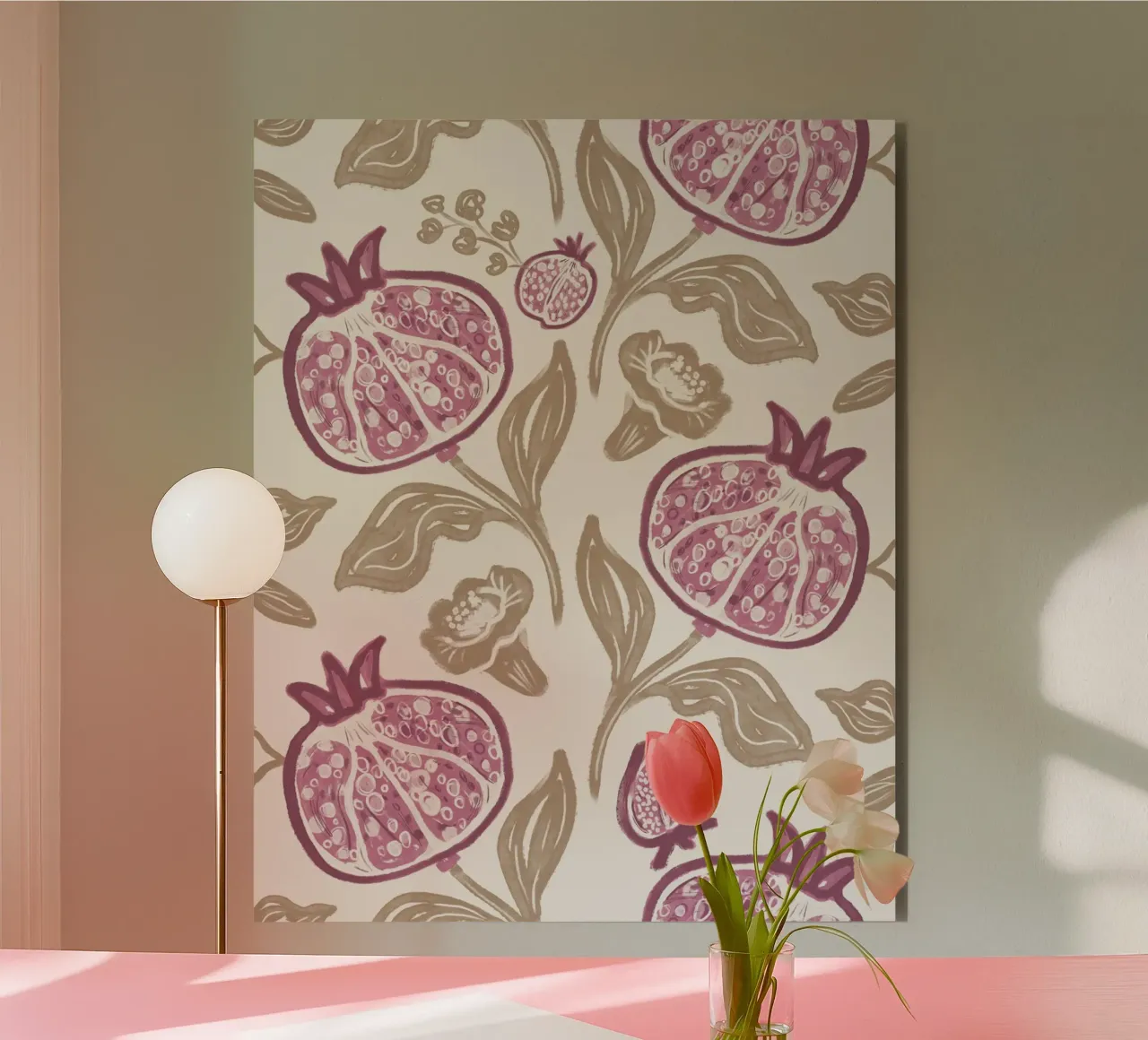 Pink Pomegranates Pattern alluminio dibond da anisillustration