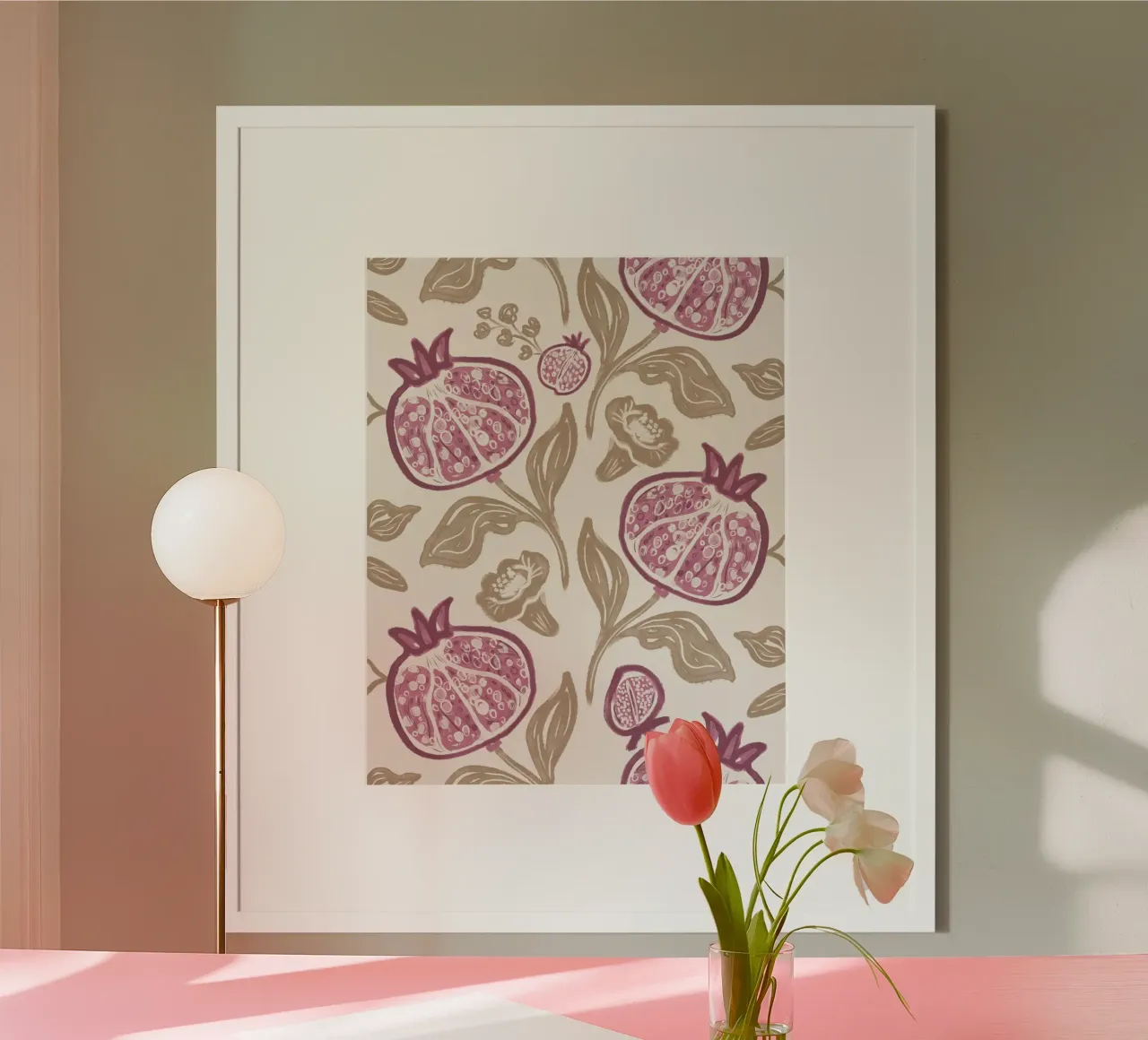 Pink Pomegranates Pattern carta hahnemühle da anisillustration
