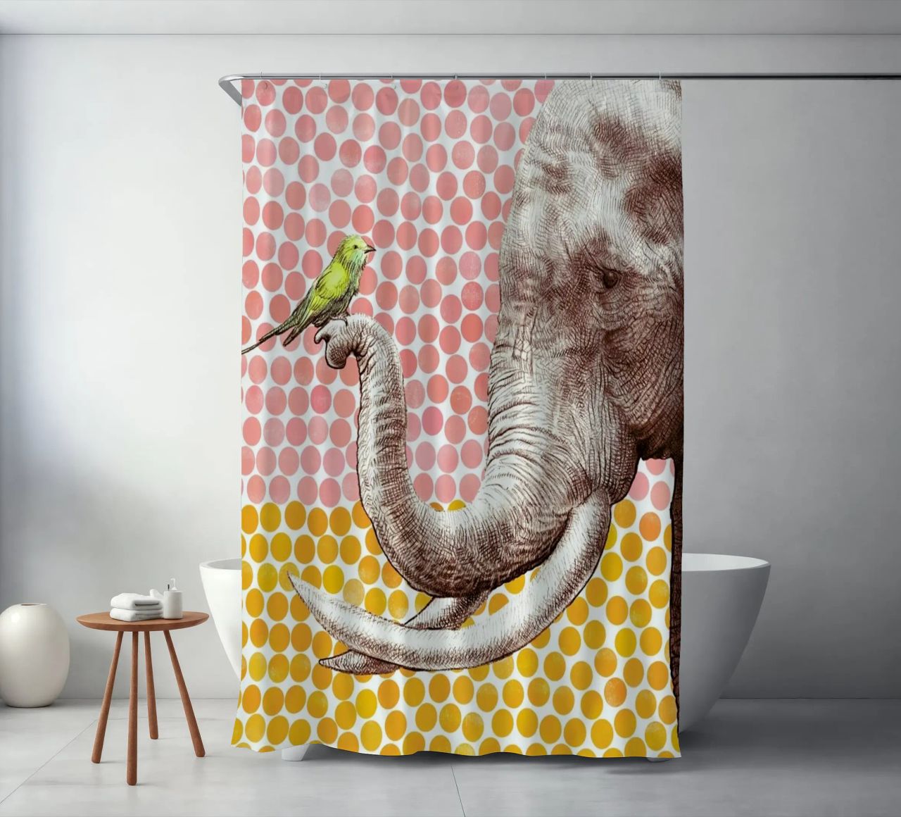 Elephant and Bird shower curtain by Eric Fan