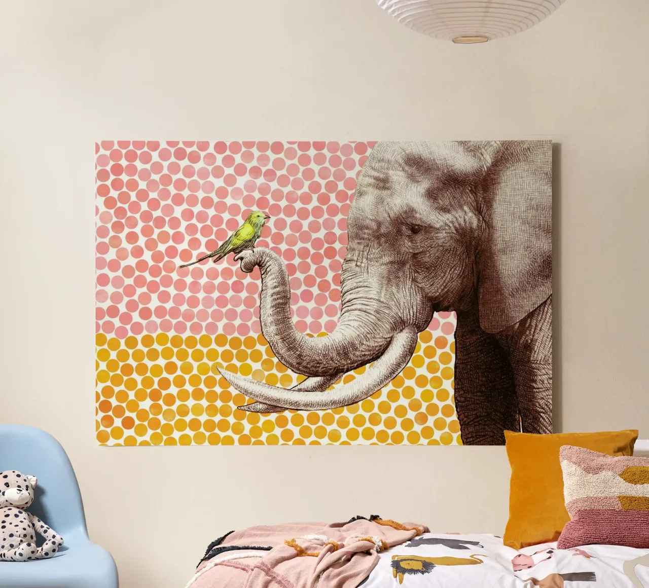 Elephant and Bird tela con Cornice a cassetta da Eric Fan