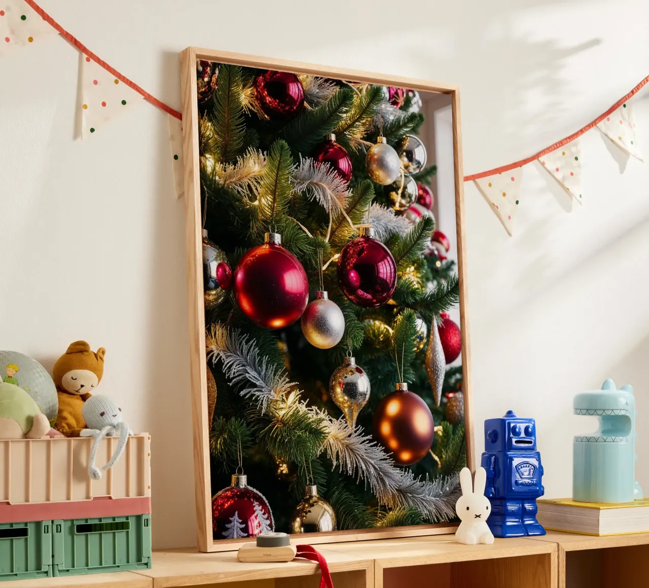Elegant Christmas Tree Decorations with Red, Gold, and Silve canvas with Floater frame by AlbertKlee