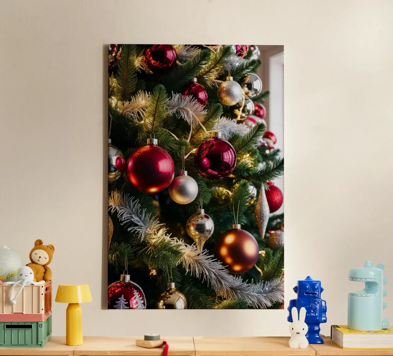 Elegant Christmas Tree Decorations with Red, Gold, and Silve canvas with Floater frame by AlbertKlee