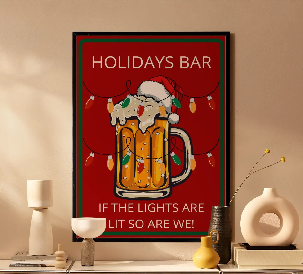 Holidays Bar Beer Poster poster con telaio in legno da edsonramosart