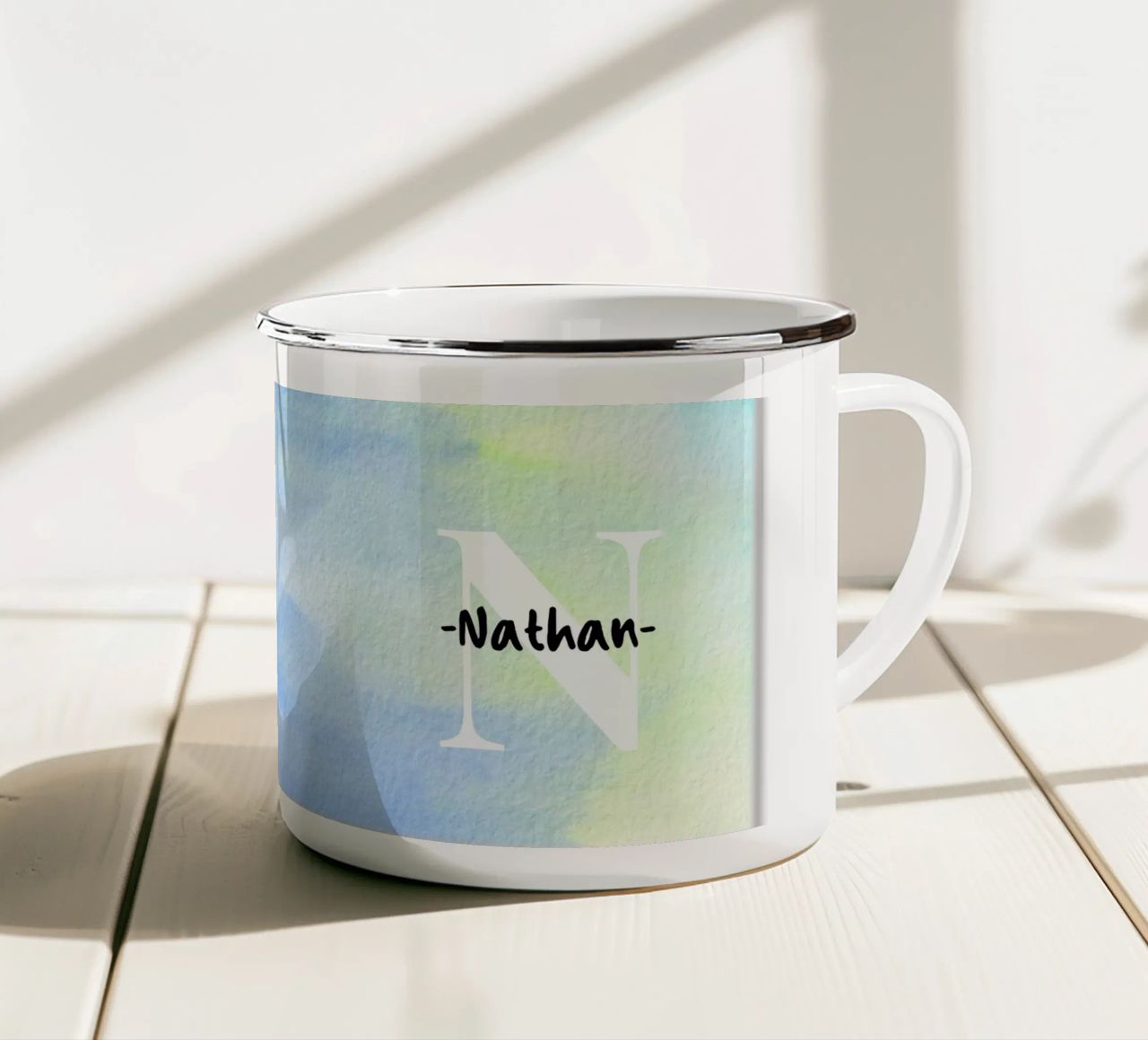 Customizable Watercolor Design – Initial & Name Art enamel mug by Ben & Clo creations