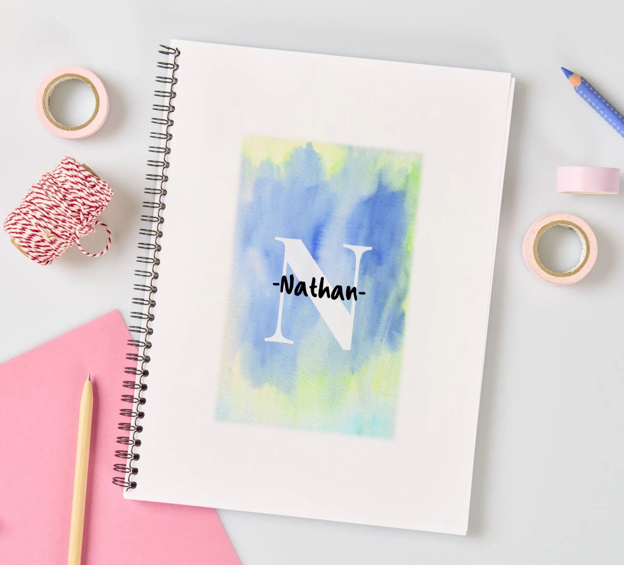 Customizable Watercolor Design – Initial & Name Art spiral notebook by Ben & Clo creations