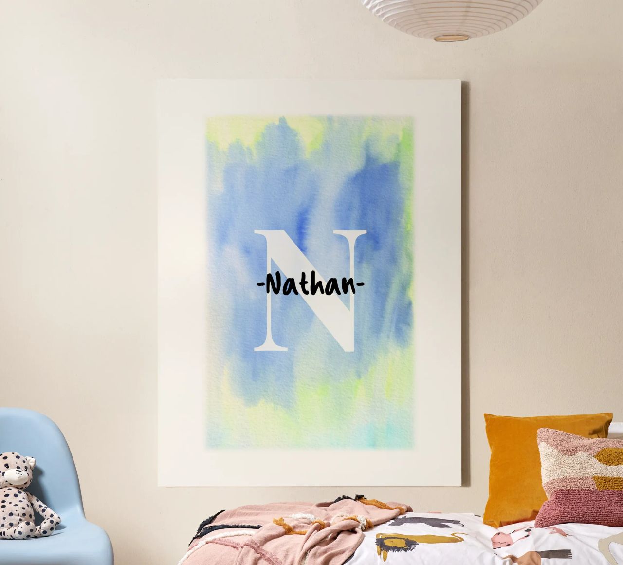 Customizable Watercolor Design – Initial & Name Art canvas by Ben & Clo creations
