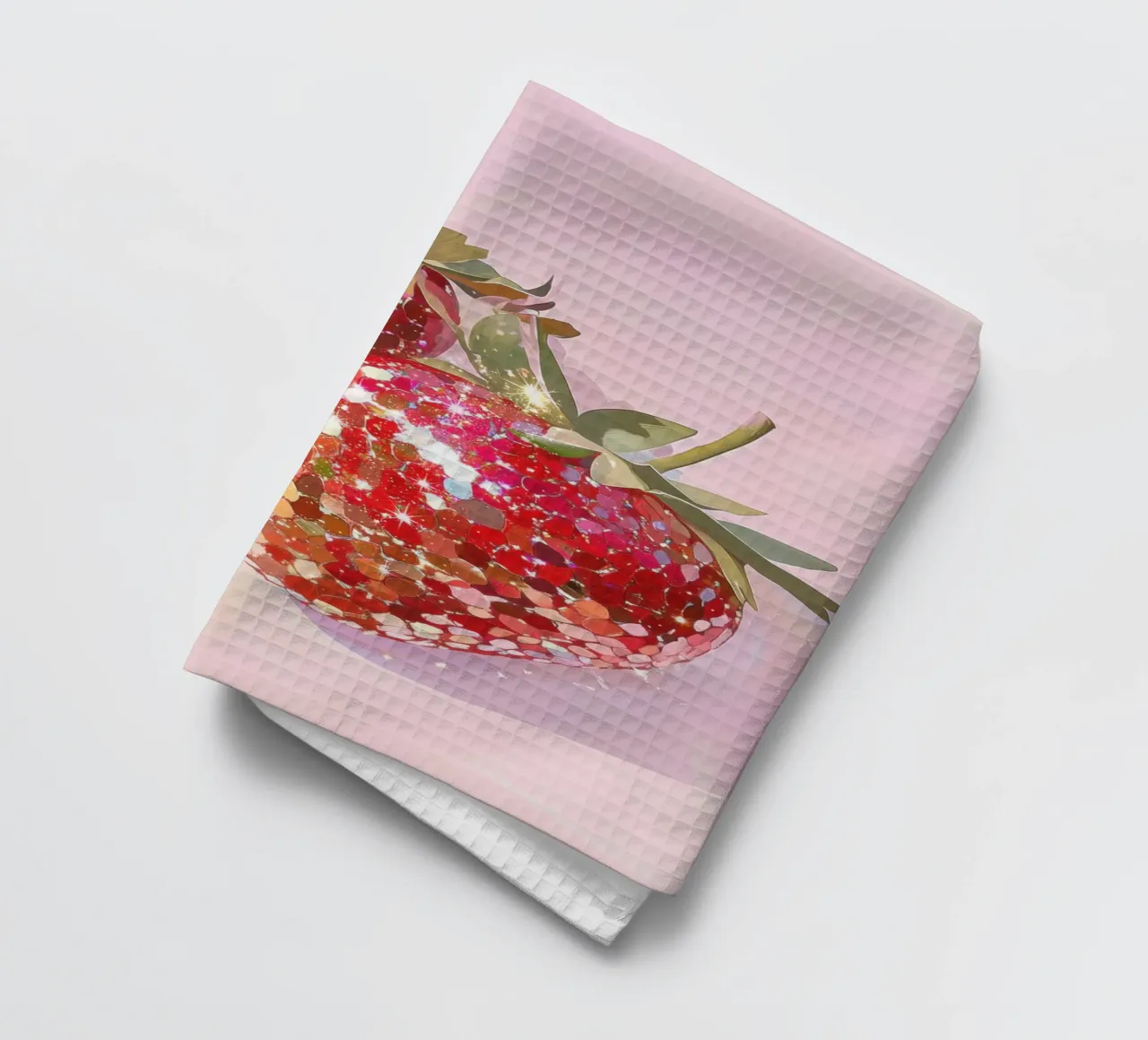 Glittering Strawberry Art tea towel by Melloi Art Print