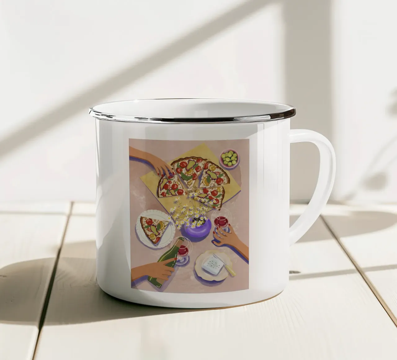 Dinner with Friends tazza in smalto da Illustration Raissa Oltmanns