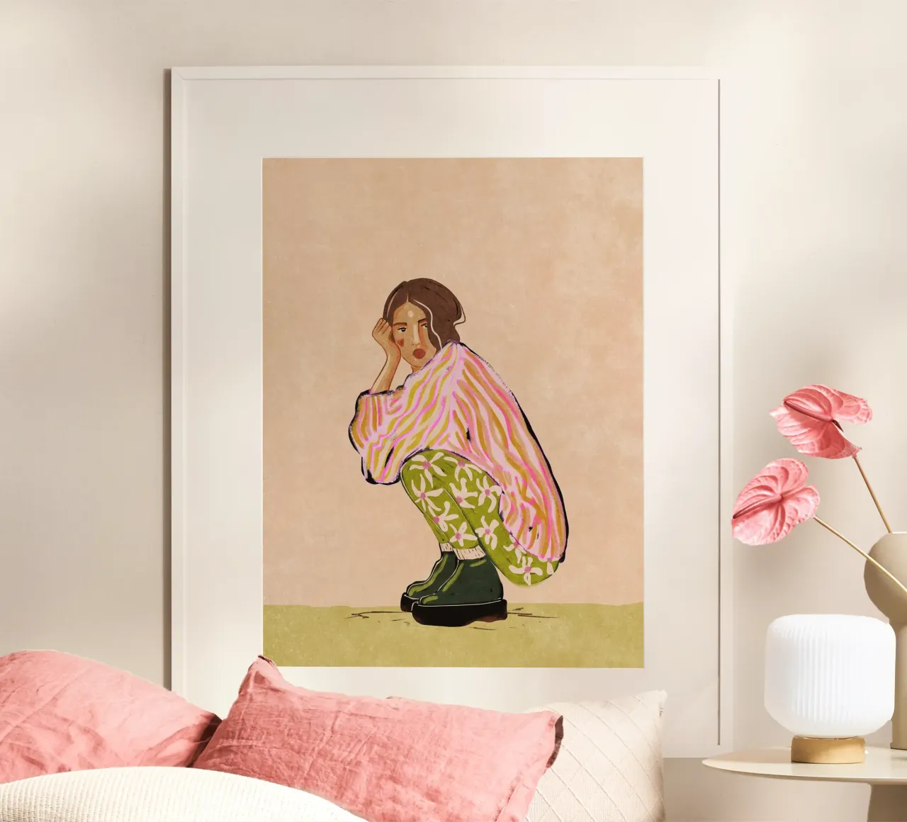 Sit here with me for a moment poster con telaio in alluminio da Illustration Raissa Oltmanns