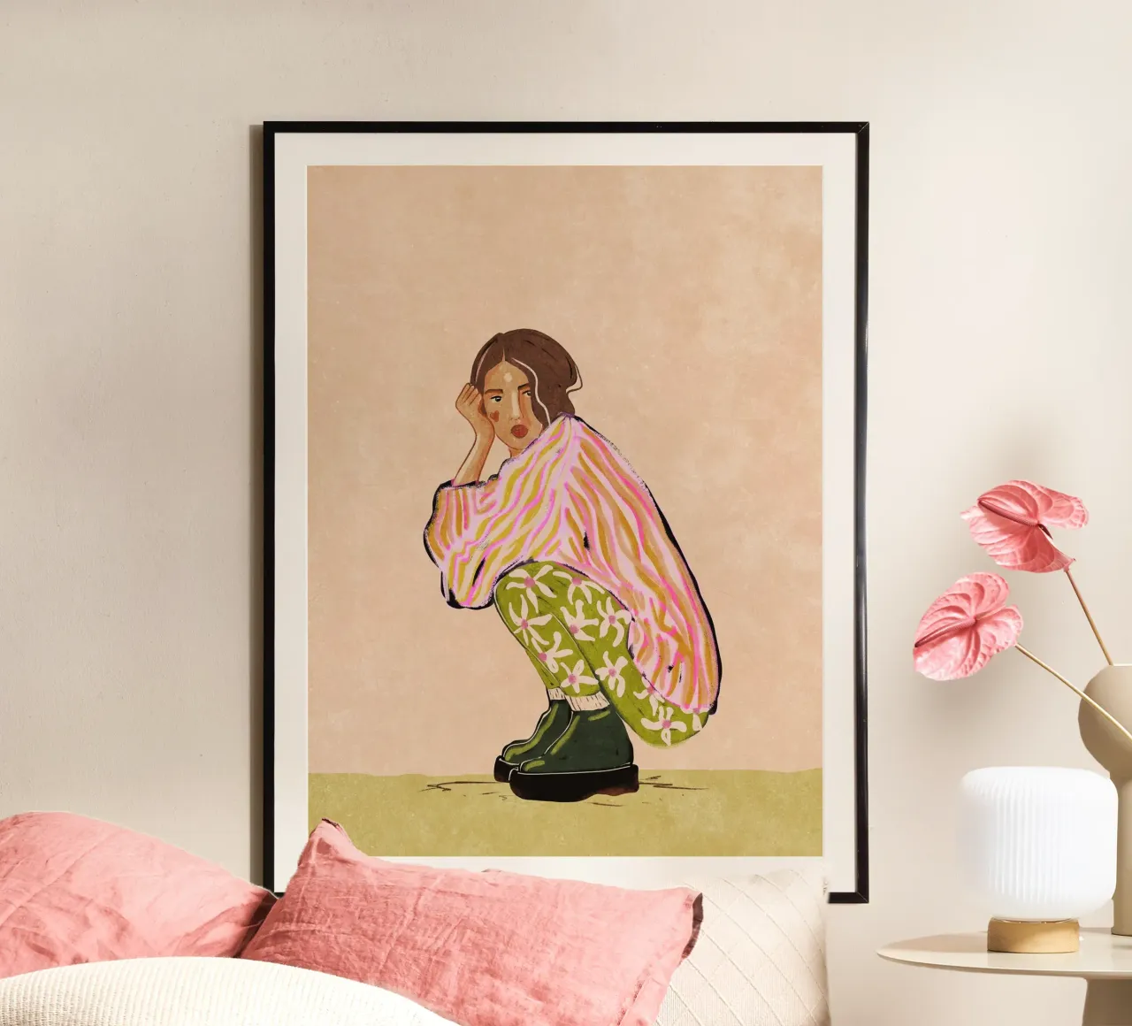 Sit here with me for a moment poster con telaio in alluminio da Illustration Raissa Oltmanns