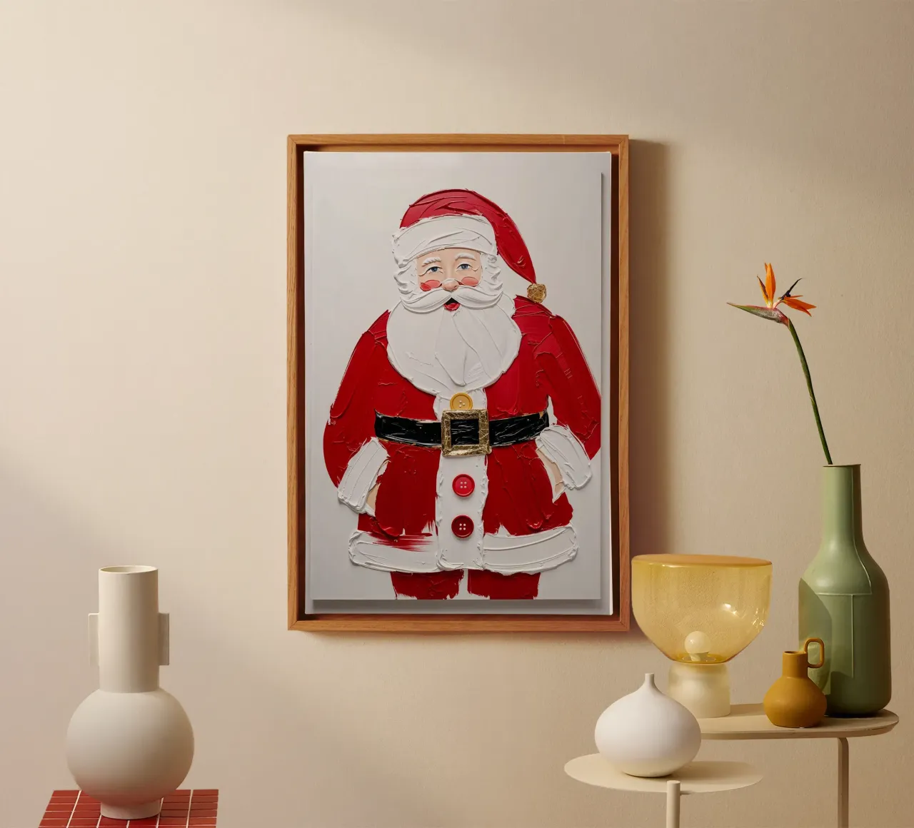 Pittura di Babbo Natale con texture in acrilico, Natale tela con Cornice a cassetta da AlbertKlee