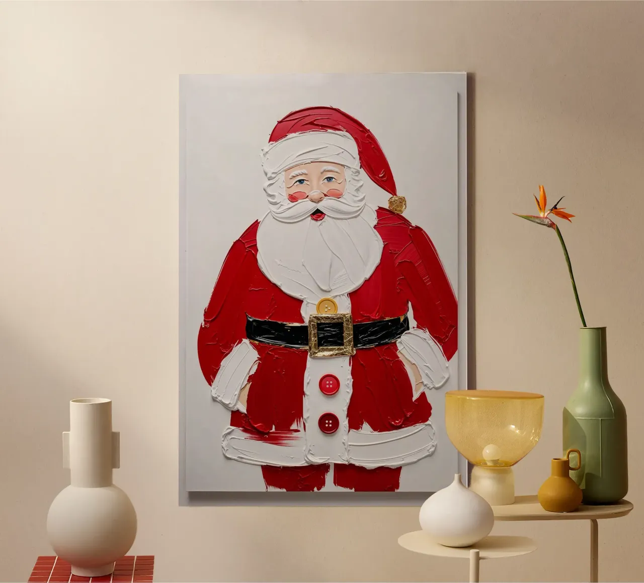 Pittura di Babbo Natale con texture in acrilico, Natale tela con Cornice a cassetta da AlbertKlee