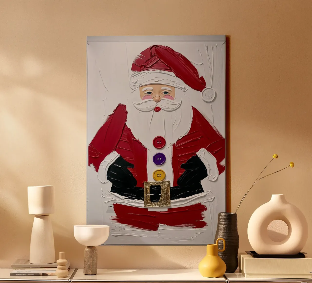 Kerstman Kinderen Schilderen met Structuur Acryl, Kerstmis canvas met Baklijst van AlbertKlee