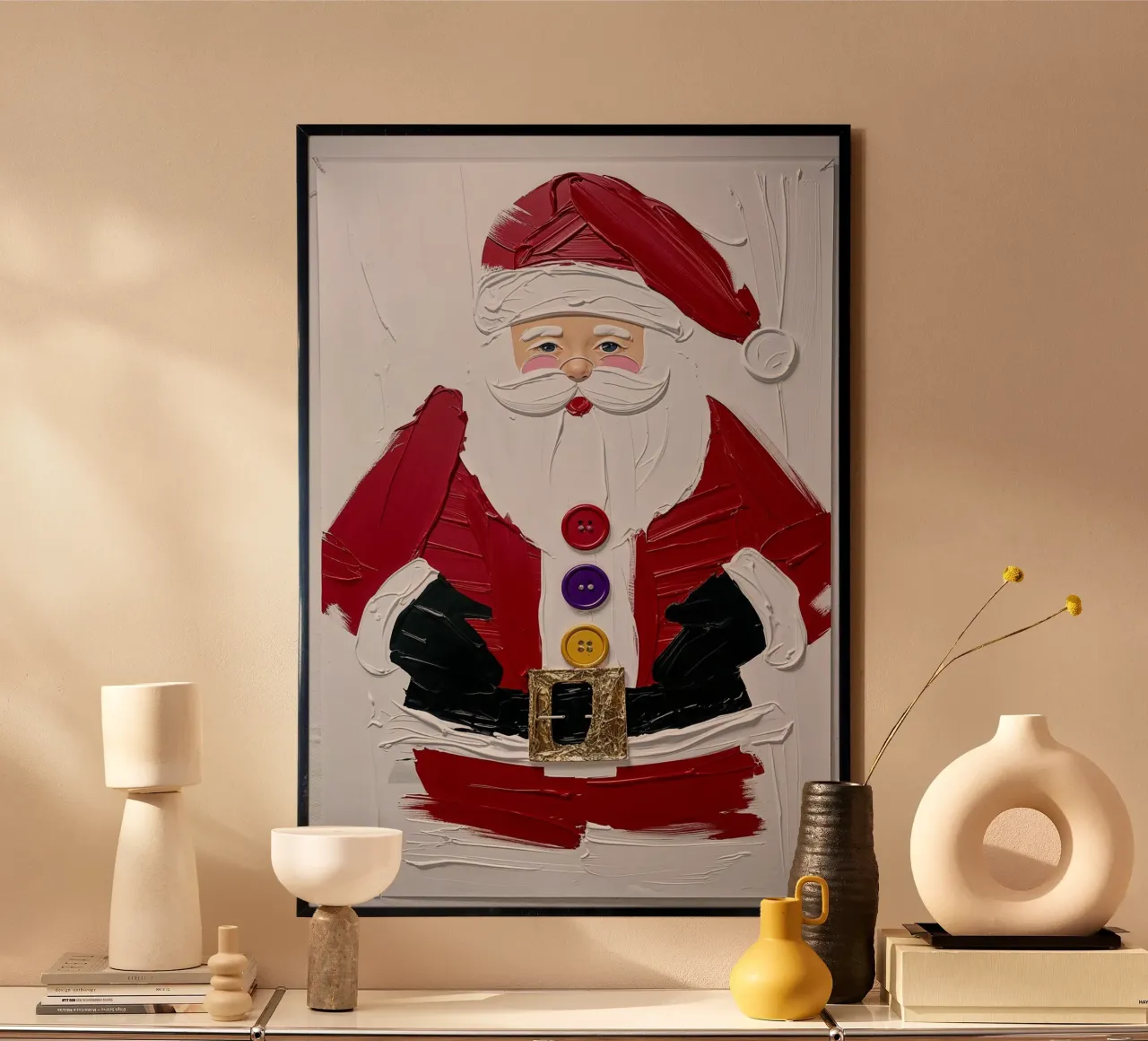 Babbo Natale per bambini dipinto con acrilico testurizzato, Natale poster con telaio in legno da AlbertKlee