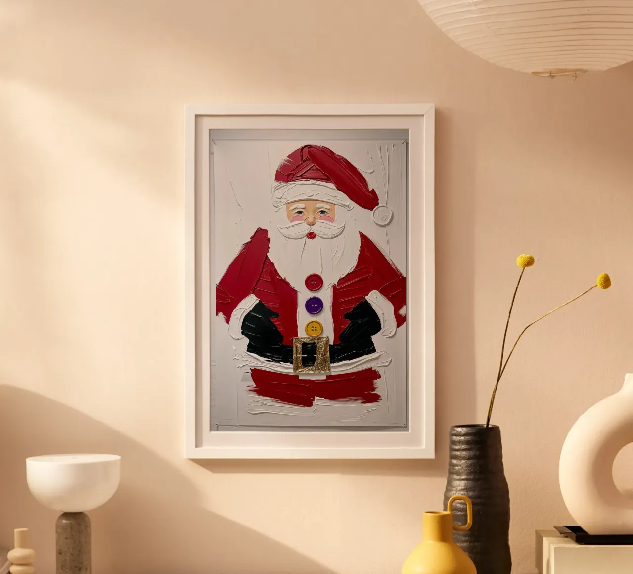 Babbo Natale per bambini dipinto con acrilico testurizzato, Natale poster con telaio in legno da AlbertKlee