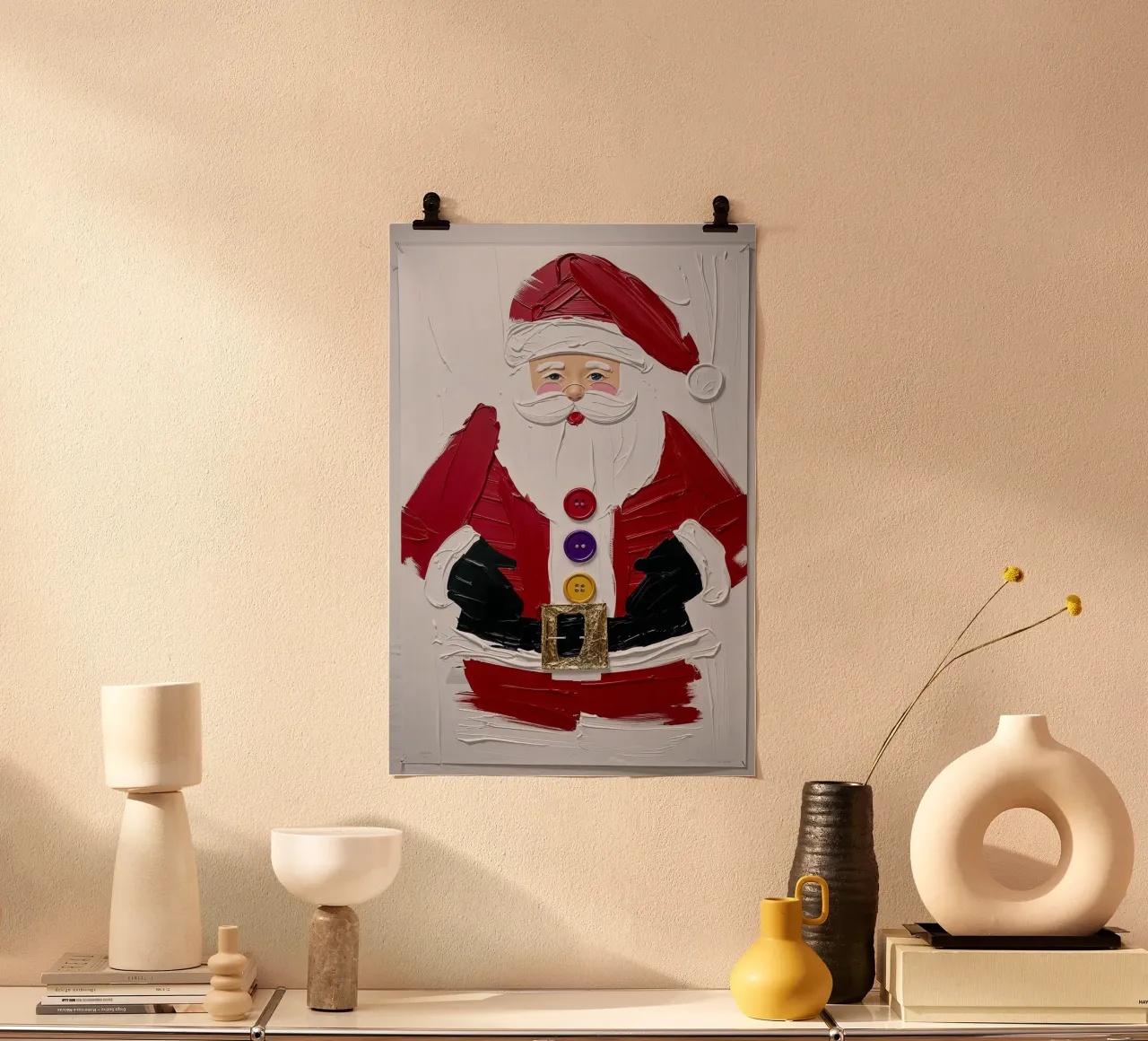 Babbo Natale per bambini dipinto con acrilico testurizzato, Natale poster con telaio in legno da AlbertKlee