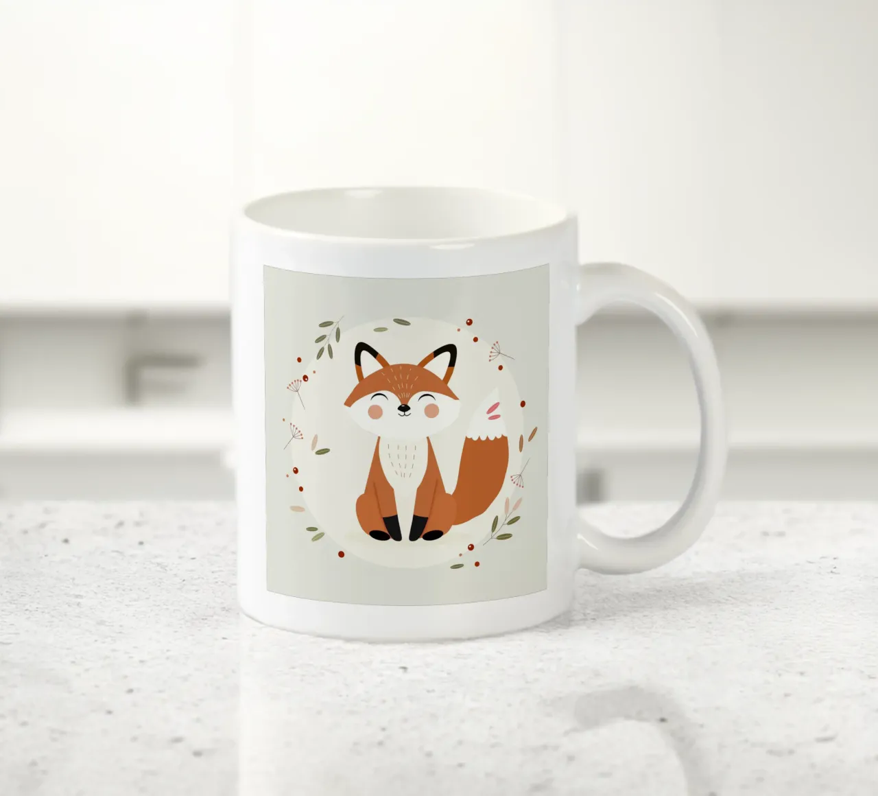 Smiling fox - Playful nature illustration ceramic mug by namosh