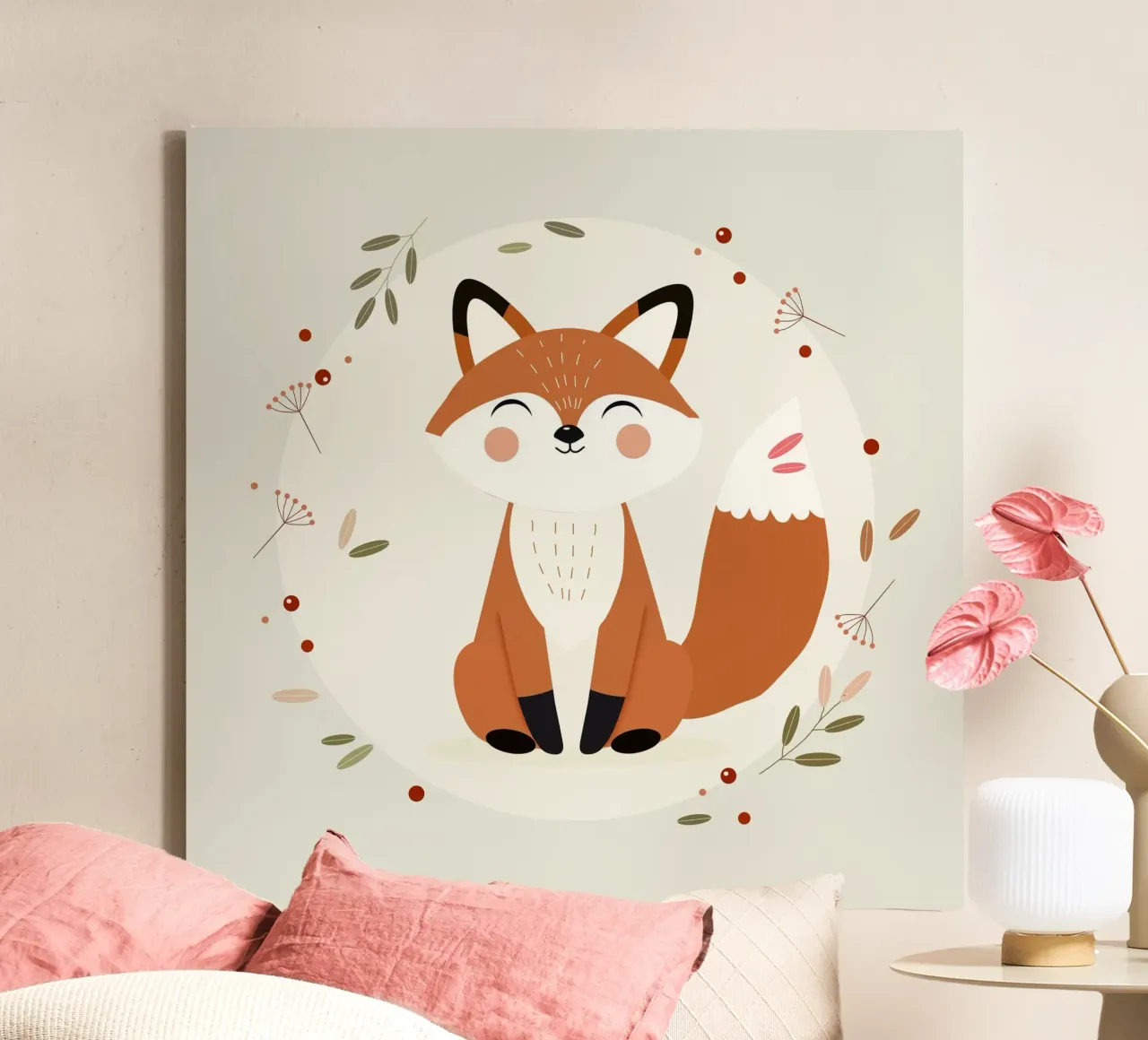 Smiling fox - Playful nature illustration canvas with Floater frame by namosh